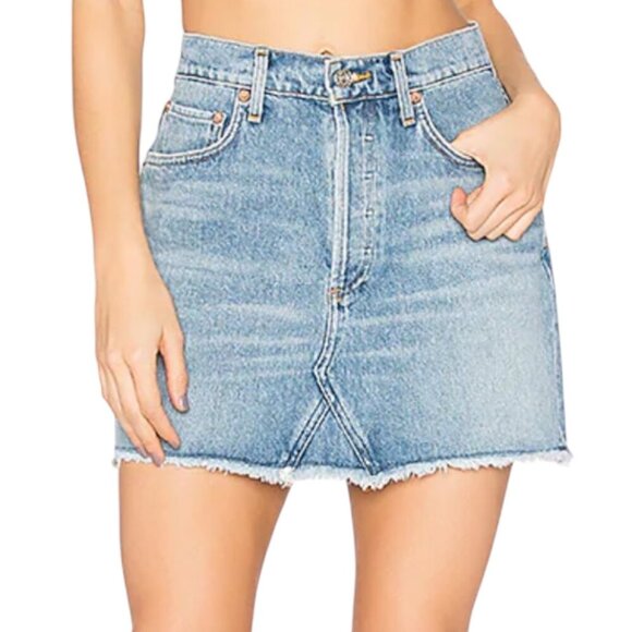 Agolde Quinn High Rise Jean Denim Mini Skirt Size 28 In Devotee Distressed - Picture 2 of 11
